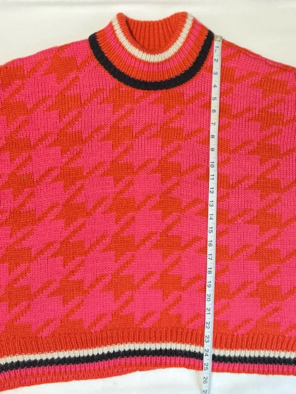 Vero Moda Curve Pink & Orange Houndstooth Knit Sweater Size 4X Dopamine Dressing - Picture 10 of 12